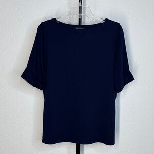 Lauren Ralph Lauren Stretch Cotton Boatneck Top | Navy Blue
